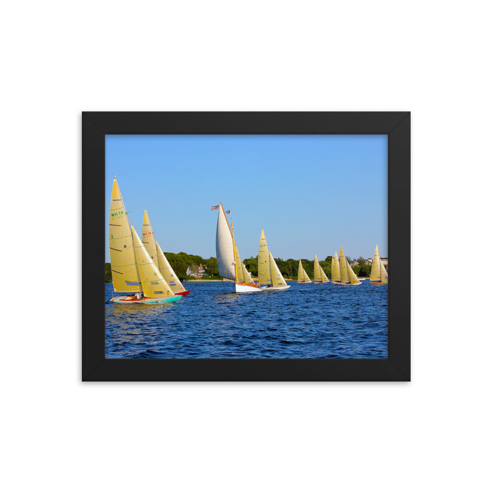 WH-15s Racing, "Cat on the Course", Framed poster - Watch Hill RI t-shirts with vintage surfing and motorcycle designs.