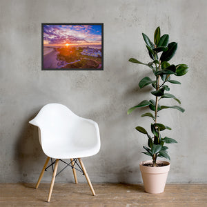 Watch Hill Sunset Over East Beach, Framed poster - Watch Hill RI t-shirts with vintage surfing and motorcycle designs.