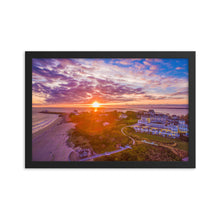 Load image into Gallery viewer, Watch Hill Sunset Over East Beach, Framed poster - Watch Hill RI t-shirts with vintage surfing and motorcycle designs.