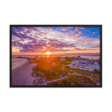 Load image into Gallery viewer, Watch Hill Sunset Over East Beach, Framed poster - Watch Hill RI t-shirts with vintage surfing and motorcycle designs.