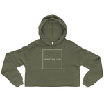 Watchill'n 'Square' Logo - Women's Cropped Fleece Hoodie (White) - Watch Hill RI t-shirts with vintage surfing and motorcycle designs.