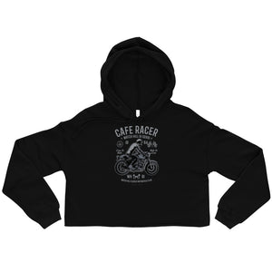 Watchill’n ‘Cafe Racer’ - Women's Cropped Fleece Hoodie (Grey) - Watch Hill RI t-shirts with vintage surfing and motorcycle designs.