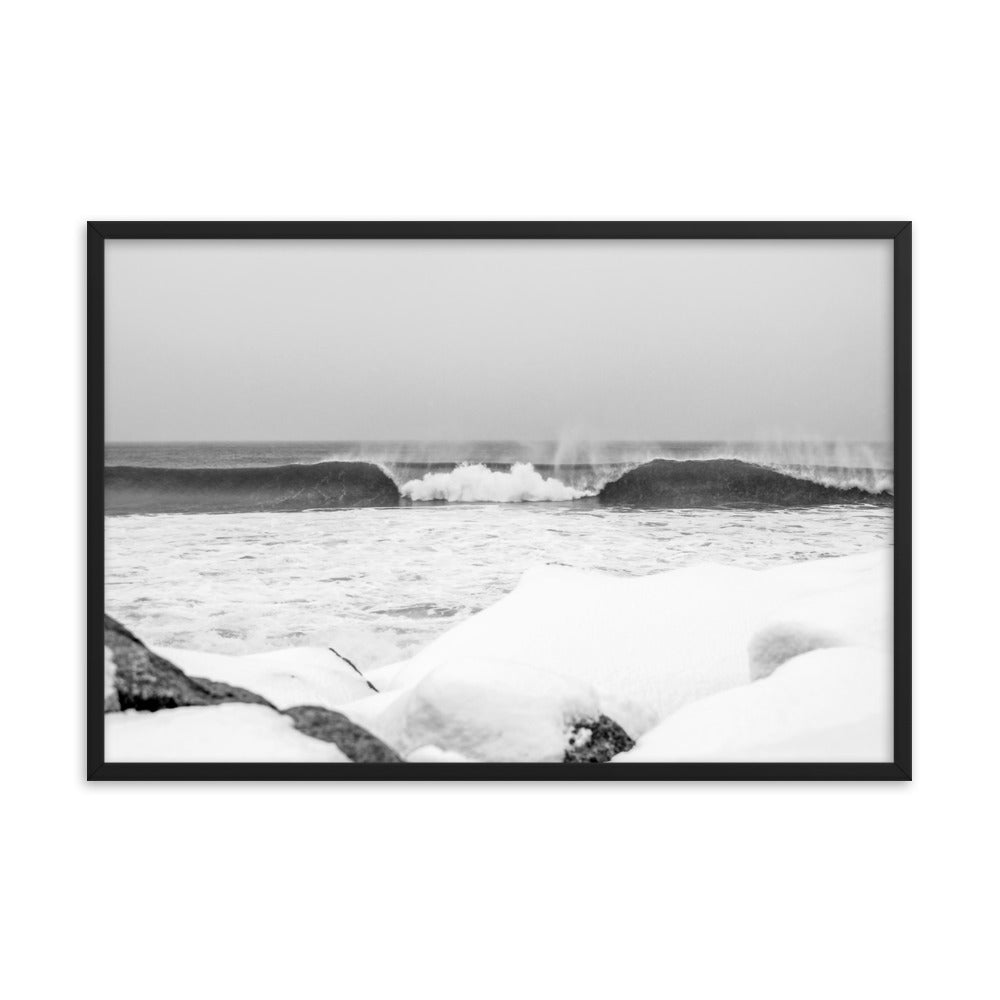 Watch Hill 'Winter Waves', Framed poster - Watch Hill RI t-shirts with vintage surfing and motorcycle designs.