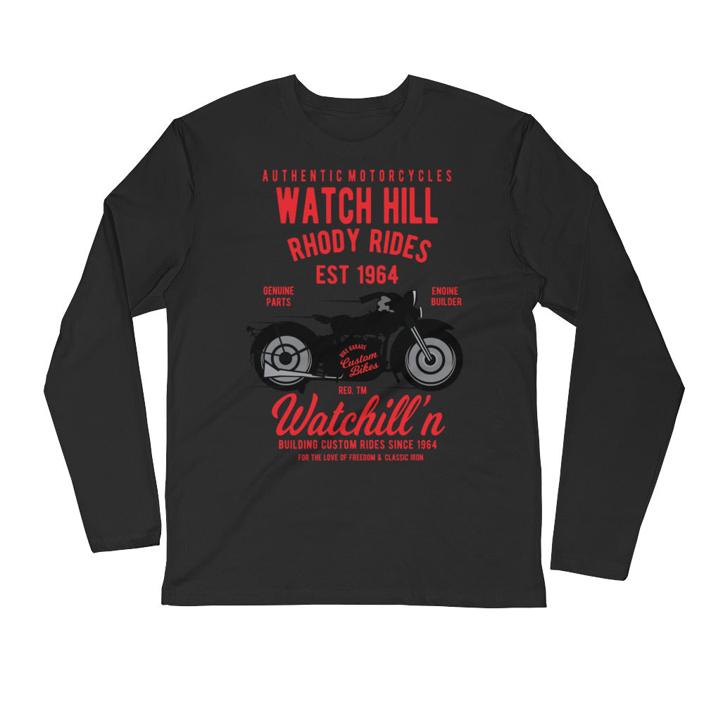 Watchill’n ‘Rhody Rides’ Premium Long Sleeve Fitted Crew (Red) - Watchill'n