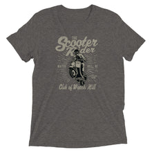 Load image into Gallery viewer, Watchill’n ‘Scooter Rider’ Unisex Short Sleeve t-shirt (Grey/Black) - Watch Hill RI t-shirts with vintage surfing and motorcycle designs.