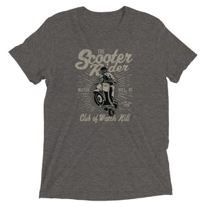 Watchill’n ‘Scooter Rider’ Unisex Short Sleeve t-shirt (Grey/Black) - Watch Hill RI t-shirts with vintage surfing and motorcycle designs.