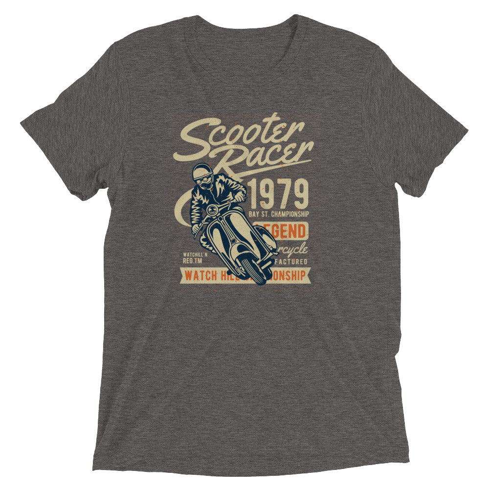 Watchill’n ‘Scooter Racer’ Unisex Short Sleeve t-shirt (Creme/Rust) - Watch Hill RI t-shirts with vintage surfing and motorcycle designs.