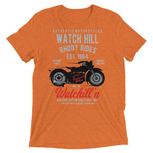 Watchill’n ‘Rhody Rides’ Unisex Short sleeve t-shirt (Grey/Red) - Watchill'n