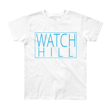 Load image into Gallery viewer, Watch Hill &#39;Rectangular Logo&#39; - Youth Short Sleeve T-Shirt (Cyan) - Watchill&#39;n