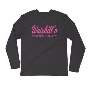 Watchill'n 'Coordinates' Logo Premium Long Sleeve Fitted Crew (Pink) - Watchill'n