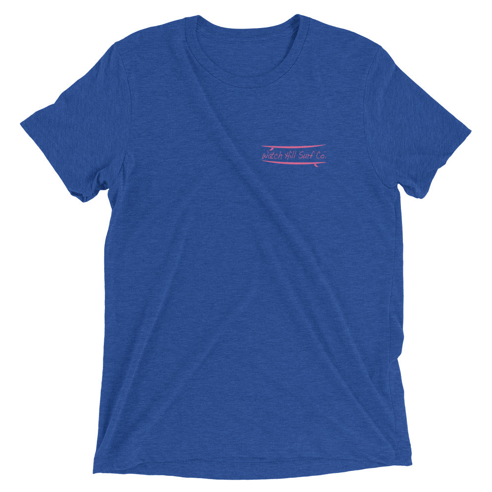 Watch Hill Surf Co. 'Parallel Boards' Unisex Short sleeve t-shirt (Pink) - Watch Hill RI t-shirts with vintage surfing and motorcycle designs.