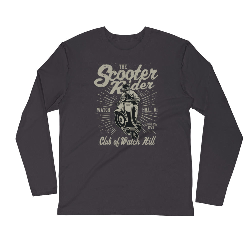 Watchill’n ‘Scooter Rider’ Premium Long Sleeve Fitted Crew (Grey/Black) - Watch Hill RI t-shirts with vintage surfing and motorcycle designs.