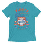 Watchill’n ‘Bike Barn’ Unisex Short sleeve t-shirt (Rust/Lt Blue) - Watchill'n