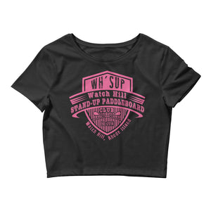 Watchill'n 'Paddle Board Club' - Women’s Crop Tee (Pink) - Watch Hill RI t-shirts with vintage surfing and motorcycle designs.
