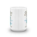 Watchill’n ‘Scooter Rider’ Ceramic Mugs in 11oz. or 15oz. (Grey/Cyan) - Watch Hill RI t-shirts with vintage surfing and motorcycle designs.