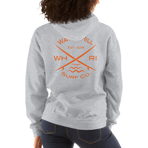 Watch Hill 'Surf Co.’ Unisex Hoodie - (Orange) - Watch Hill RI t-shirts with vintage surfing and motorcycle designs.