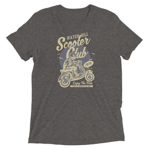 Watchill’n ‘Scooter Club’ Unisex Short Sleeve t-shirt (Creme/Grey) - Watch Hill RI t-shirts with vintage surfing and motorcycle designs.