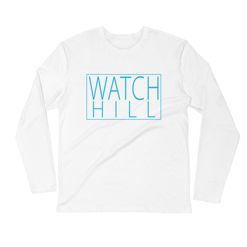 Watch Hill Rectangular Logo Premium Long Sleeve Fitted Crew (Cyan) - Watchill'n