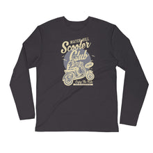 Load image into Gallery viewer, Watchill’n ‘Scooter Rider’ Premium Long Sleeve Fitted Crew (Tan/Grey) - Watch Hill RI t-shirts with vintage surfing and motorcycle designs.