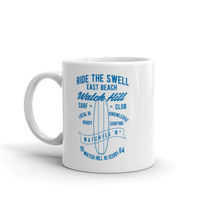 Watchill'n 'Ride the Swell' Ceramic Mug - Cyan - Watch Hill RI t-shirts with vintage surfing and motorcycle designs.