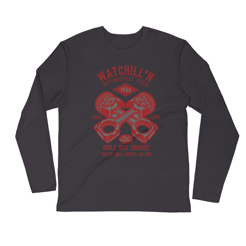 Watchill’n ‘Built Not Bought’ Premium Long Sleeve Fitted Crew (Red) - Watchill'n