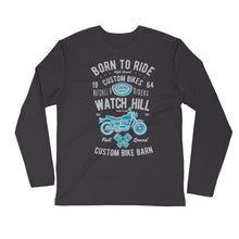 Load image into Gallery viewer, Watchill’n ‘Born To Ride’ Premium Long Sleeve Fitted Crew (Grey/Blue) - Watchill&#39;n