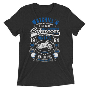 Watchill’n ‘Bike Barn’ Unisex Short sleeve t-shirt (White/Blue) - Watchill'n