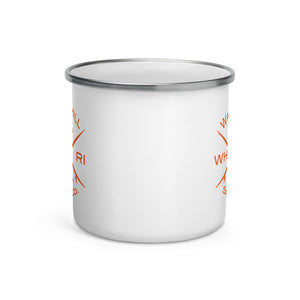 Watch Hill Surf Co. 'Crossed Boards' Enamel Mug (Orange) - Watch Hill RI t-shirts with vintage surfing and motorcycle designs.