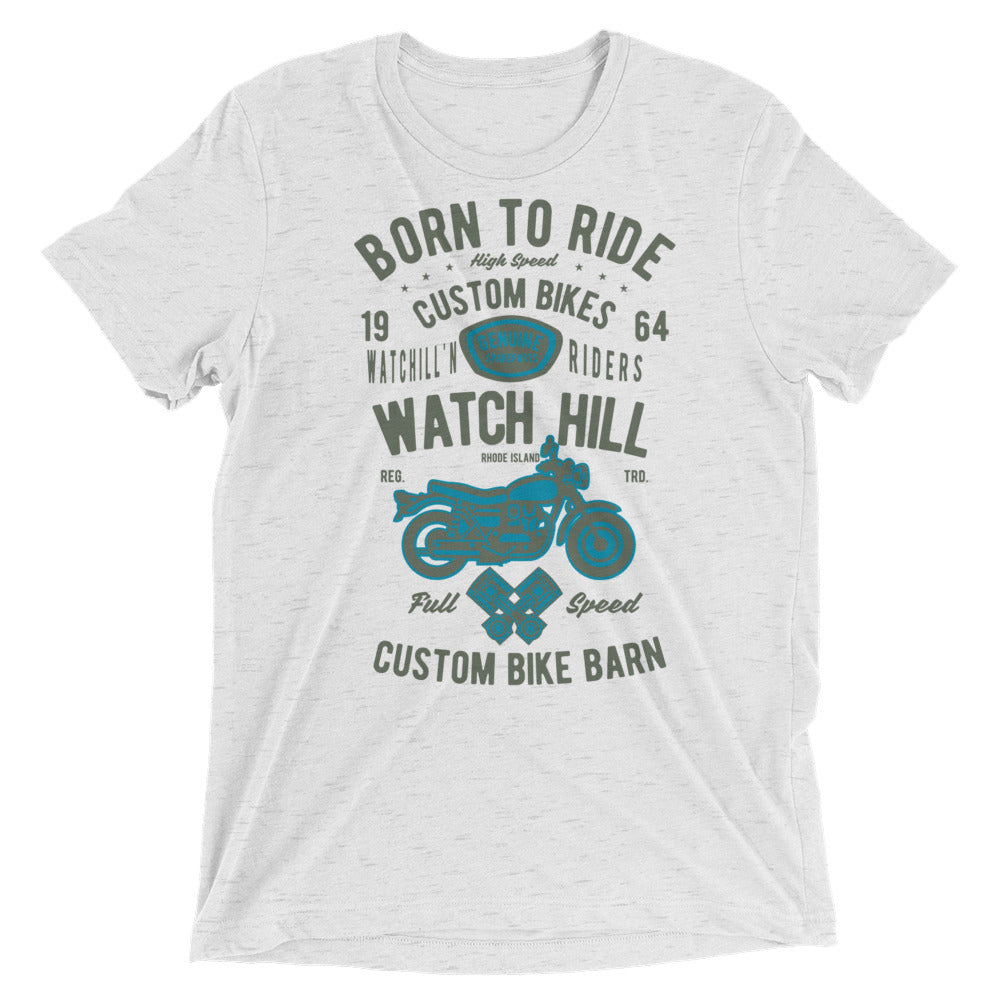 Watchill’n ‘Born To Ride’ Unisex Short sleeve t-shirt (Olive/Blue) - Watchill'n