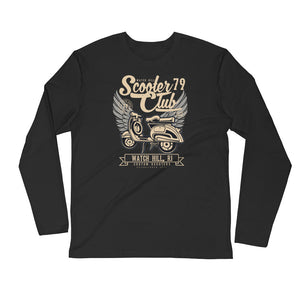 Watchill’n ‘Scooter Club 2’ Premium Long Sleeve Fitted Crew (Creme/Grey) - Watch Hill RI t-shirts with vintage surfing and motorcycle designs.