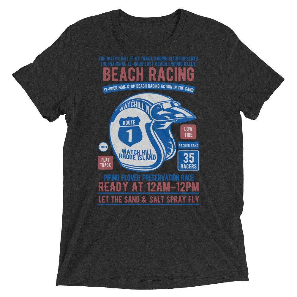 Watchill’n ‘Beach Racing’ Unisex Short sleeve t-shirt (Blue/Rust) - Watchill'n