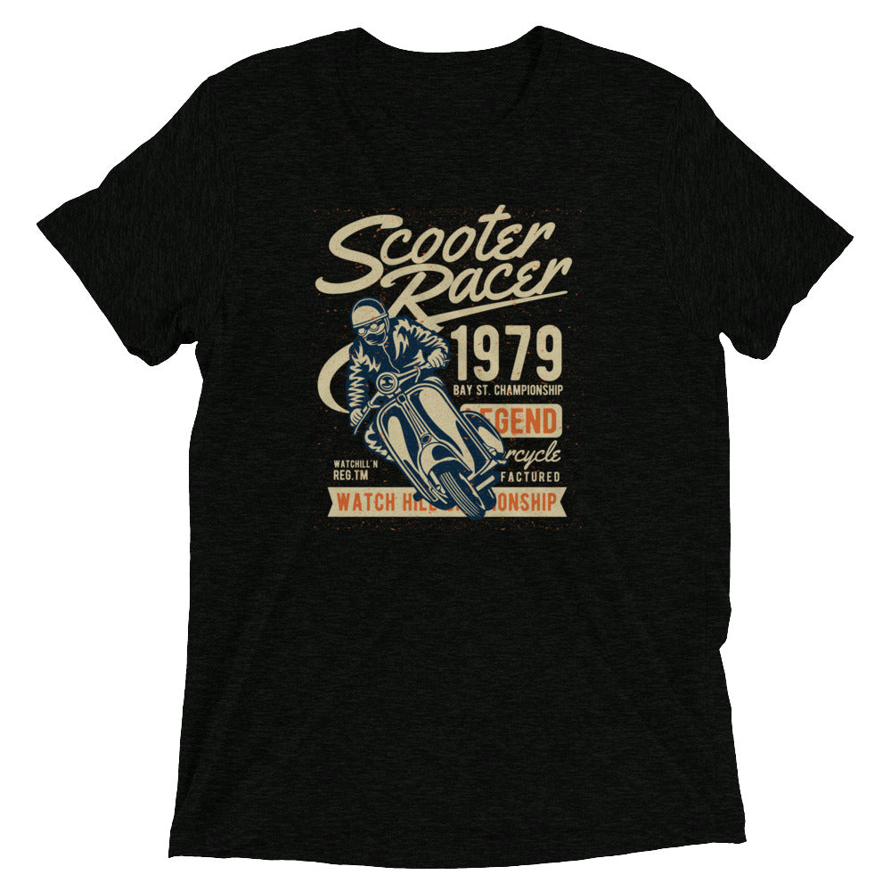 Watchill’n ‘Scooter Racer’ Unisex Short Sleeve t-shirt (Creme/Rust) - Watch Hill RI t-shirts with vintage surfing and motorcycle designs.