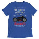 Watchill’n ‘Rhody Rides’ Unisex Short sleeve t-shirt (Grey/Red) - Watchill'n