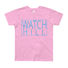 Load image into Gallery viewer, Watch Hill &#39;Rectangular Logo&#39; - Youth Short Sleeve T-Shirt (Cyan) - Watchill&#39;n