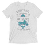 Watchill’n ‘Born To Ride’ Unisex Short sleeve t-shirt (Grey/Blue) - Watchill'n