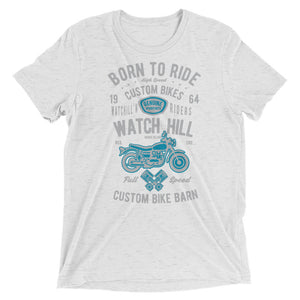 Watchill’n ‘Born To Ride’ Unisex Short sleeve t-shirt (Grey/Blue) - Watchill'n