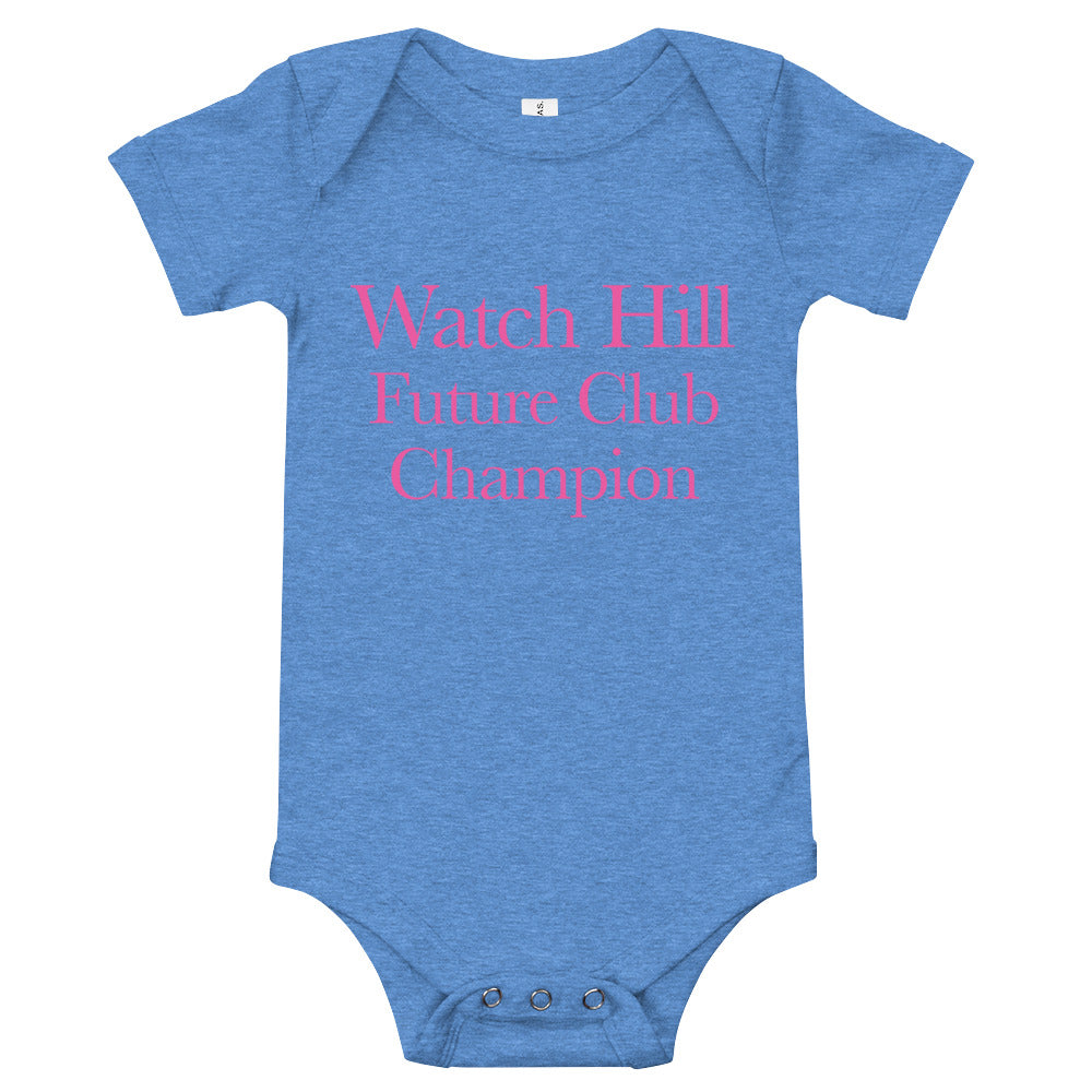 Watch Hill 'Club Champion' - Baby Jersey Short Sleeve One Piece (Pink) - Watch Hill RI t-shirts with vintage surfing and motorcycle designs.