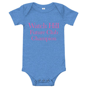 Watch Hill 'Club Champion' - Baby Jersey Short Sleeve One Piece (Pink) - Watch Hill RI t-shirts with vintage surfing and motorcycle designs.