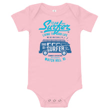 Load image into Gallery viewer, Watchill&#39;n &#39;Team Surfer&#39; - Baby Jersey Short Sleeve One Piece (Cyan) - Watch Hill RI t-shirts with vintage surfing and motorcycle designs.