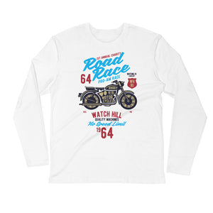 Watchill’n ‘Road Race’ Premium Long Sleeve Fitted Crew (Blue/Maroon) - Watchill'n