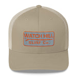 Watch Hill Surf Co. 'Patch Logo' Trucker Cap (Grey/Orange) - Watch Hill RI t-shirts with vintage surfing and motorcycle designs.