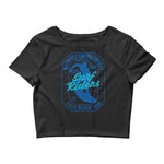 Watchill'n 'Surf Rider' - Women’s Crop Tee (Blue/Cyan) - Watch Hill RI t-shirts with vintage surfing and motorcycle designs.