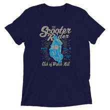 Load image into Gallery viewer, Watchill’n ‘Scooter Rider’ Unisex Short Sleeve t-shirt (Grey/Cyan) - Watch Hill RI t-shirts with vintage surfing and motorcycle designs.