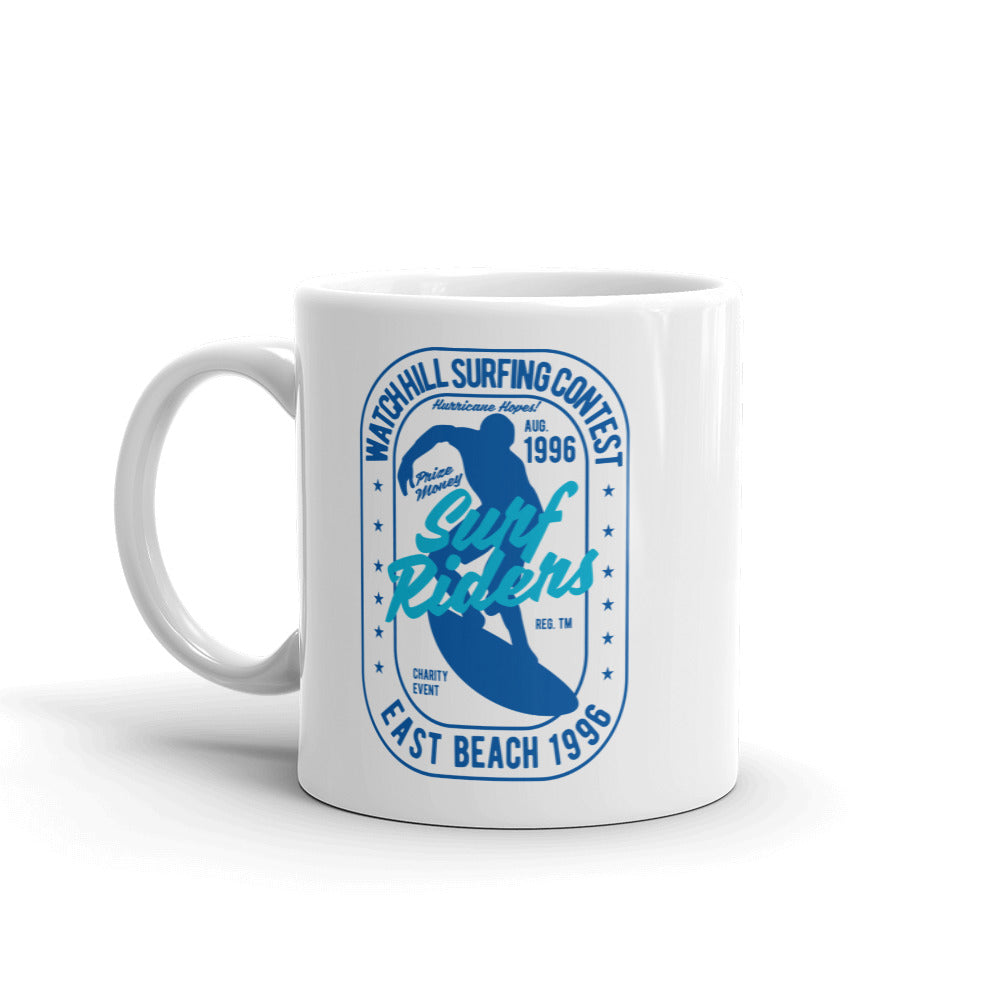 Watchill'n 'Surf RIder' Ceramic Mug - (Navy/Turquoise) - Watch Hill RI t-shirts with vintage surfing and motorcycle designs.