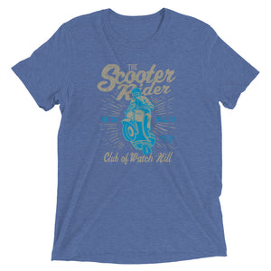 Watchill’n ‘Scooter Rider’ Unisex Short Sleeve t-shirt (Grey/Cyan) - Watch Hill RI t-shirts with vintage surfing and motorcycle designs.