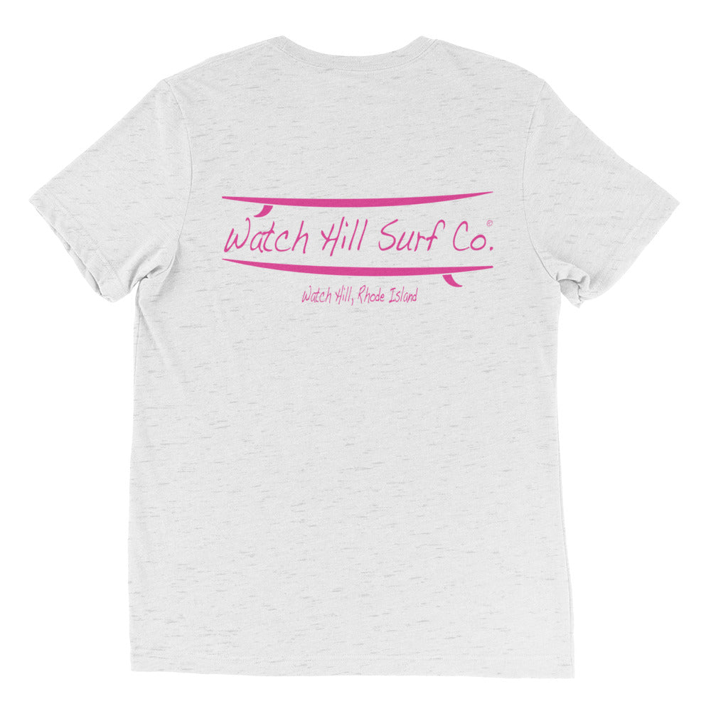 Watch Hill Surf Co. 'Parallel Boards' Unisex Short sleeve t-shirt (Pink) - Watch Hill RI t-shirts with vintage surfing and motorcycle designs.