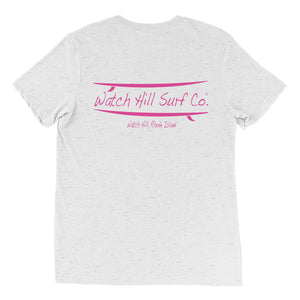 Watch Hill Surf Co. 'Parallel Boards' Unisex Short sleeve t-shirt (Pink) - Watch Hill RI t-shirts with vintage surfing and motorcycle designs.