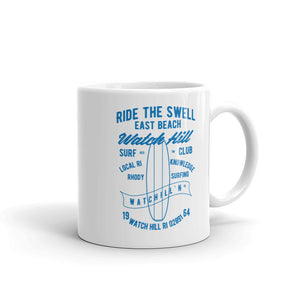 Watchill'n 'Ride the Swell' Ceramic Mug - Cyan - Watch Hill RI t-shirts with vintage surfing and motorcycle designs.
