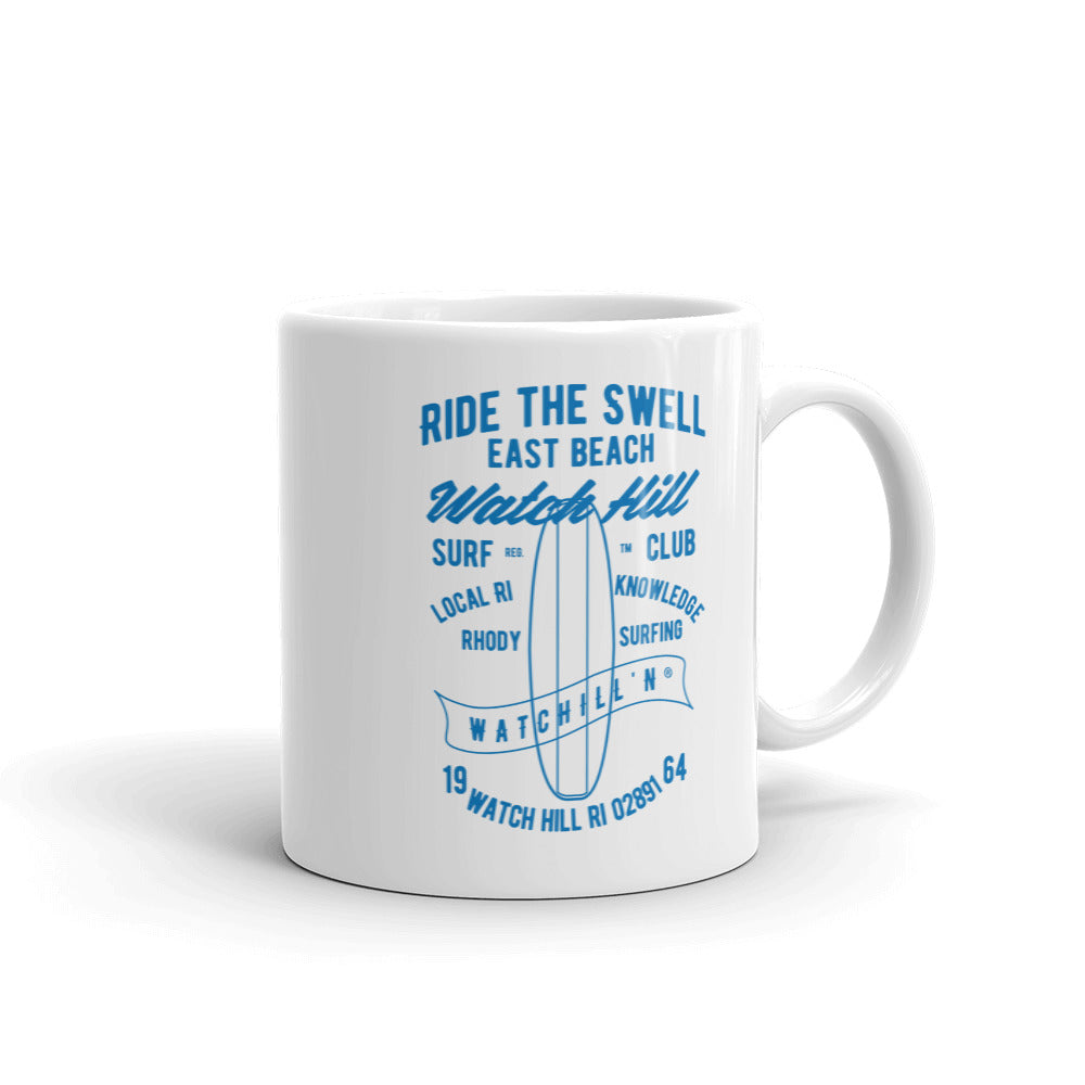 Watchill'n 'Ride the Swell' Ceramic Mug - Cyan - Watch Hill RI t-shirts with vintage surfing and motorcycle designs.