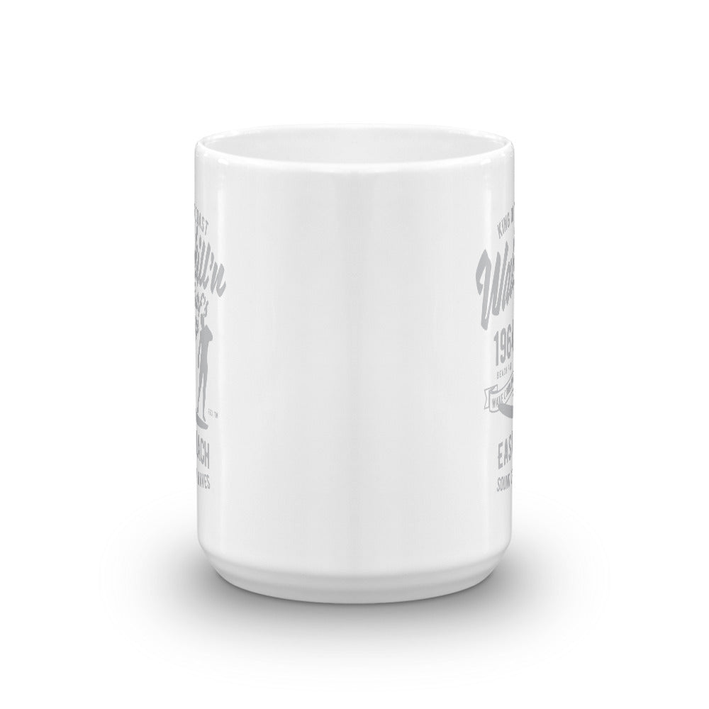 Watchill'n 'Surfs Up' Ceramic Mug - (Grey) - Watch Hill RI t-shirts with vintage surfing and motorcycle designs.